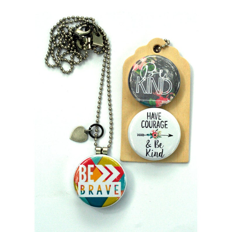 Have Courage and Be Kind Necklace, Magnetic 3 Necklaces in 1, Holds a Picture or Message, Kindness Necklace, Courage Necklace, Polarity image 2