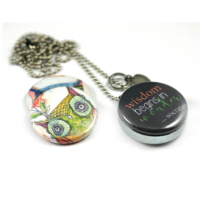 Silver Color Steel Owl Locket 3 LOCKETS in 1 Owl Necklace Owl Gift for Teen Girl Holds Picture or Mirror Personalized Owl Jewelry