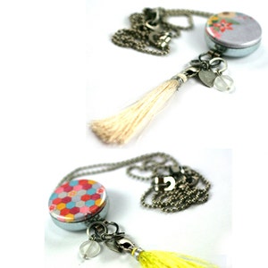 Long Tassel Necklace, Yellow Tassel Necklace, Locket with Switchable Tassels, Boho Jewelry, Boho Tassel Necklace, Bead, Inital, Polarity image 3