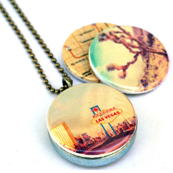 Las Vegas Locket - Magnetic Necklace Lucky Gambling Nevada Gift Upcycled Jewelry by Polarity and Myan Soffia - 3 NECKLACES IN 1