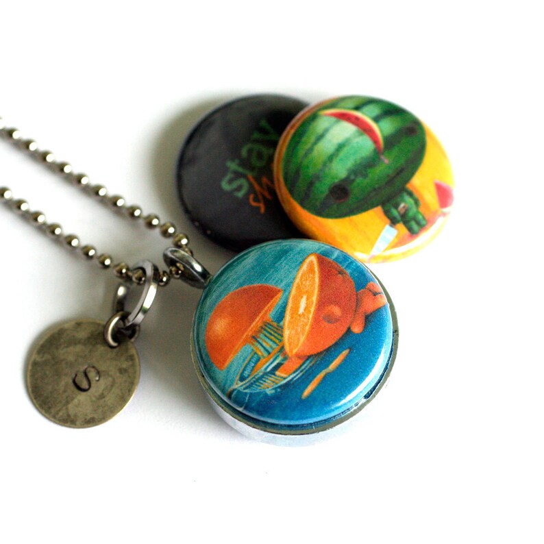 Watermelon Zombie Locket Silver Steel, Magnetic Necklace, Orange, Stay Sharp by Polarity Cuddly Rigor Mortis Collection image 4