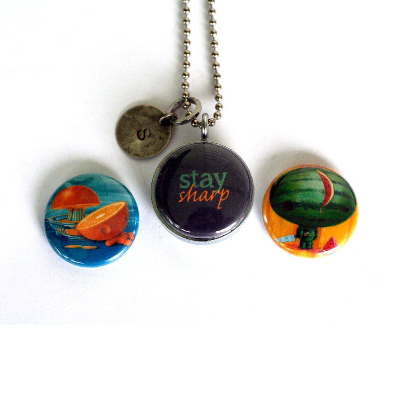 Watermelon Zombie Locket Silver Steel, Magnetic Necklace, Orange, Stay Sharp by Polarity Cuddly Rigor Mortis Collection image 2