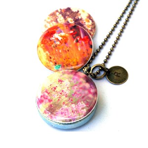 Colorful Flower Locket Necklace, Floral Photography Jewelry, Gift for Her, 3 Pendants in 1, Holds a Picture, Personalized Initial, Polarity
