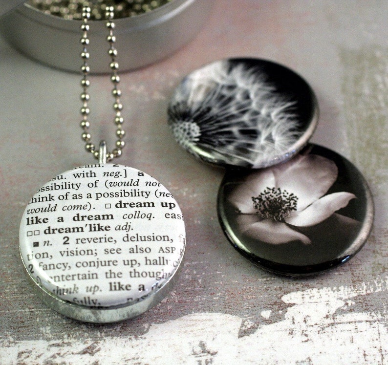 Dandelion Locket Necklace, Black and White Locket, Photography Locket, Dream Locket, Grandmother Gift, Eco Friendly, Polarity, Houseof6Cats image 3