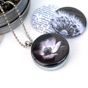 Dandelion Locket Necklace, Black and White Locket, Photography Locket, Dream Locket, Grandmother Gift, Eco Friendly, Polarity, Houseof6Cats image 2