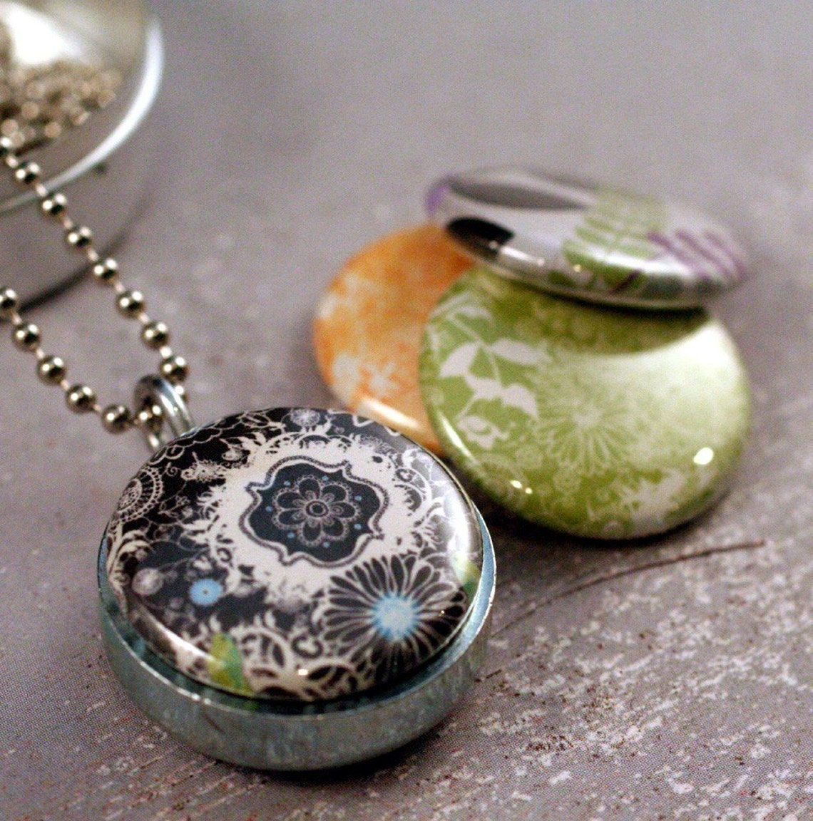 Funky Floral Locket Eco Friendly Mini Green Yellow Etsy