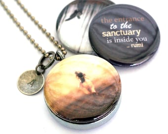 Sanctuary Locket Necklace - Rumi Quote -  Mystical, Recycled Locket, 3 in 1 Magnetic Necklace by Polarity, Melissa Nucera Collection