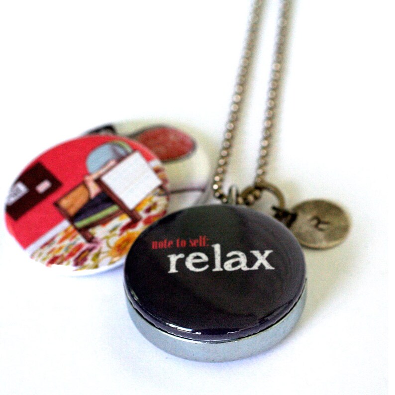 Relax Locket Necklace, Chair Collage Art, Wonderful Gift to Encourage Relaxation, Magnetic, 3 Pendant Set, Jennifer Johansson Art, Polarity image 3