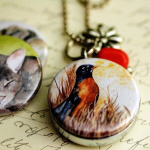 Cat Locket Necklace Beaded Locket, Robin, Elephant, Magnetic Jewelry with 3 Interchangeable Lids by Polarity & Rachelle Levingston image 2