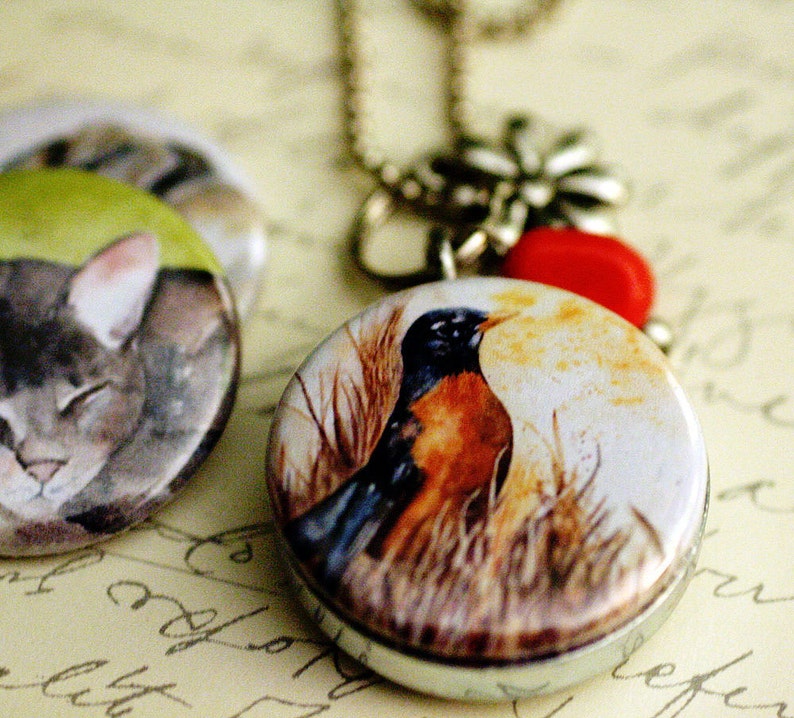 Cat Locket Necklace Beaded Locket, Robin, Elephant, Magnetic Jewelry with 3 Interchangeable Lids by Polarity & Rachelle Levingston image 2