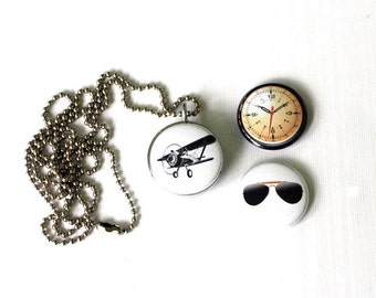 Airplane Necklace, Airplane Locket, Airplane Gift, Retro Bi Plane, Aviation Gift, Gift for Him, Magnetic, 3 in 1 Set, Recycled Steel