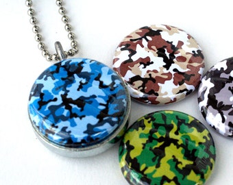 Camo Jewelry, Camo Necklace, Camo Locket, Camouflage, Military Fatigue Designs, Eco Friendly, Unisex Jewelry, Magnetic, 4 Necklaces in 1