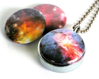 Nebula Jewelry, Nebula Locket Necklace, Galaxy Necklace, Celestial, Universe, 3 in 1, Holds a Picture, Long Chain, Minimalist Necklace