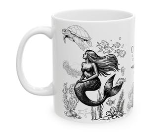 Taza de cerámica con diseño de sirena del océano