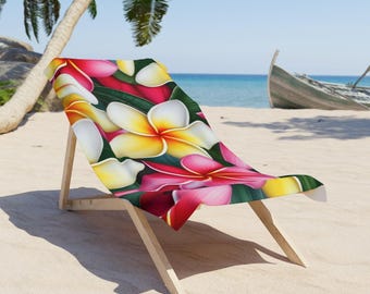 Plumeria Floral Beach Towel | Tropical Flower Pattern