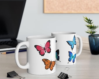Schmetterling Illustration Keramik Tasse | 11 Unzen 15 Unzen