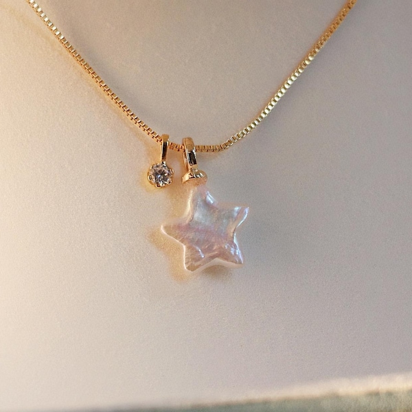 12 mm Süßwasser-Sternperlenkette, natürliche Sternperlenanhänger, Sterlingsilber-Halskette, himmlische Sternhalskette, Weihnachtsgeschenk für sie