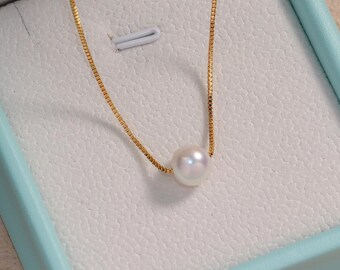 11mm Freshwater Pearl Necklace, Natural Round Pearl Pendant, Sterling Silver Necklace, Real Pearl Gold Necklace, Gift For Her, Gift For Mom