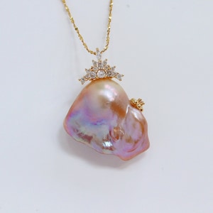 Baroque Pearl Pendant Necklace, Rose Gold Freshwater Pearl Pendant, High Luster Top Quality, Fireball Baroque, S925 Chains Sold Separately