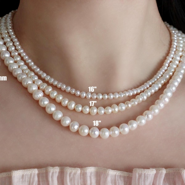Freshwater Pearl Necklace Choker, Natural Pearl Necklace for Women, Round Beaded Cultured Pearl Necklace, Gift For Her, Gift For Mom