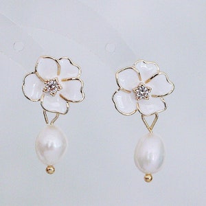 Freshwater Pearl Drop Earrings, Flower Vintage Style Earrings, Spring Pearl Blossom, Bridesmaid Gifts, Anniversary Gift, Gift For Her