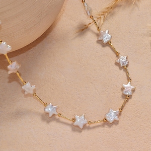 12mm Freshwater Star Pearl Necklace, Gold Natural Star Pearl Pendant, Waterproof Necklace, Celestial Star Necklace, Christmas Gift For Her image 2