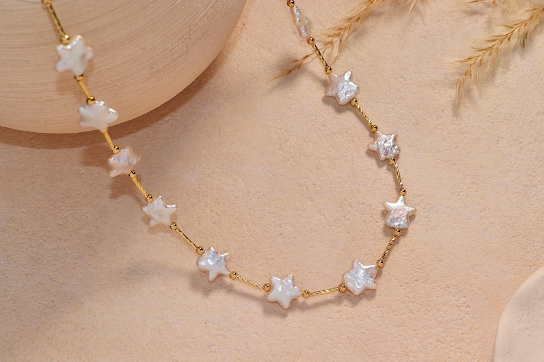 12mm Freshwater Star Pearl Necklace, Gold Natural Star Pearl Pendant, Waterproof Necklace, Celestial Star Necklace, Christmas Gift For Her image 2