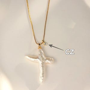 Large Freshwater Cross Pearl Pendant Necklace, Religious Catholic Gifts, Natural Pearl Pendant, Bridesmaid Gift, Christmas Gift for her image 4