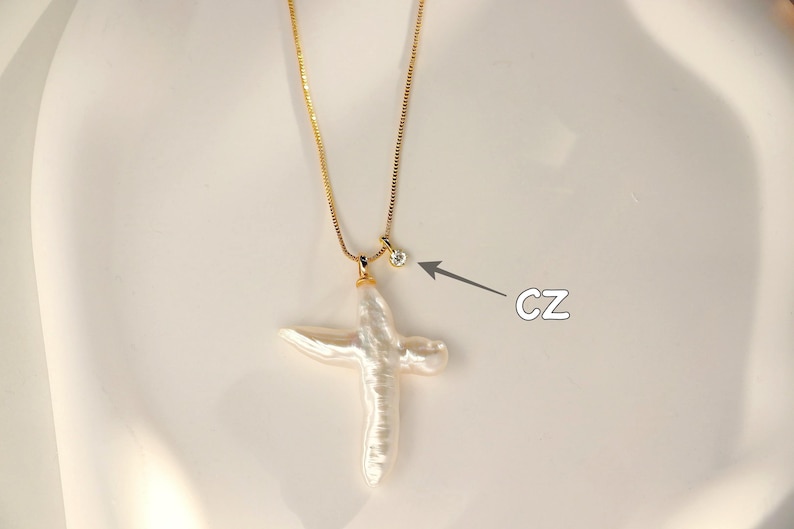 Large Freshwater Cross Pearl Pendant Necklace, Religious Catholic Gifts, Natural Pearl Pendant, Bridesmaid Gift, Christmas Gift for her image 4