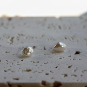 Small Baroque Pearl Earring Studs, Dainty Freshwater Keshi Pearl Earrings, Tiny Ear Studs, Sterling Silver Stud, Christmas Gift For Her