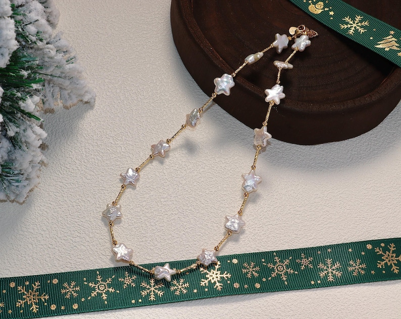 12mm Freshwater Star Pearl Necklace, Gold Natural Star Pearl Pendant, Waterproof Necklace, Celestial Star Necklace, Christmas Gift For Her image 8