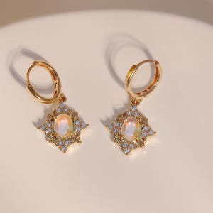 Goud op sterlingzilveren diamanten oorbel, CZ diamanten bungelring, sterlingzilver gouden hoepels, sierlijke oorbellen, cadeau voor haar