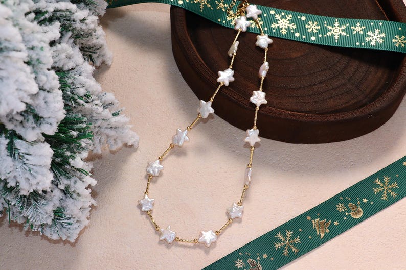 12mm Freshwater Star Pearl Necklace, Gold Natural Star Pearl Pendant, Waterproof Necklace, Celestial Star Necklace, Christmas Gift For Her image 4