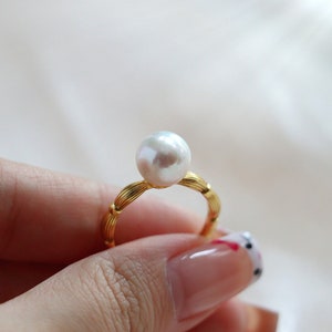 Large Natural Pearl Ring With Diamond, Dainty Freshwater Pearl Ring, Gold Sterling Silver Ring, Minimalist Ring,Engagement Ring,Gift For Her
