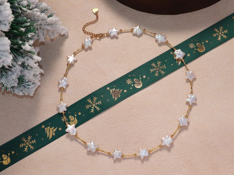 12mm Freshwater Star Pearl Necklace, Gold Natural Star Pearl Pendant, Waterproof Necklace, Celestial Star Necklace, Christmas Gift For Her image 3