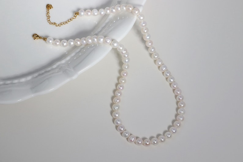 Real Pearl Necklace, 6-7mm Natural Pearl Beaded Necklace Choker, Waterproof Tarnish Resistant Pearl Necklace, Gift For Her, Gift For Mom image 5