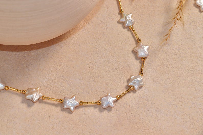 12mm Freshwater Star Pearl Necklace, Gold Natural Star Pearl Pendant, Waterproof Necklace, Celestial Star Necklace, Christmas Gift For Her image 7