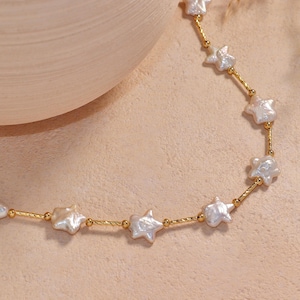 12mm Freshwater Star Pearl Necklace, Gold Natural Star Pearl Pendant, Waterproof Necklace, Celestial Star Necklace, Christmas Gift For Her image 5