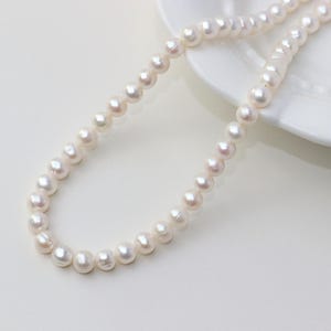 Real Pearl Necklace, 6-7mm Natural Pearl Beaded Necklace Choker, Waterproof Tarnish Resistant Pearl Necklace, Gift For Her, Gift For Mom image 1