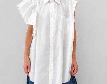 Camicia da uomo vintage oversize rielaborata con volant