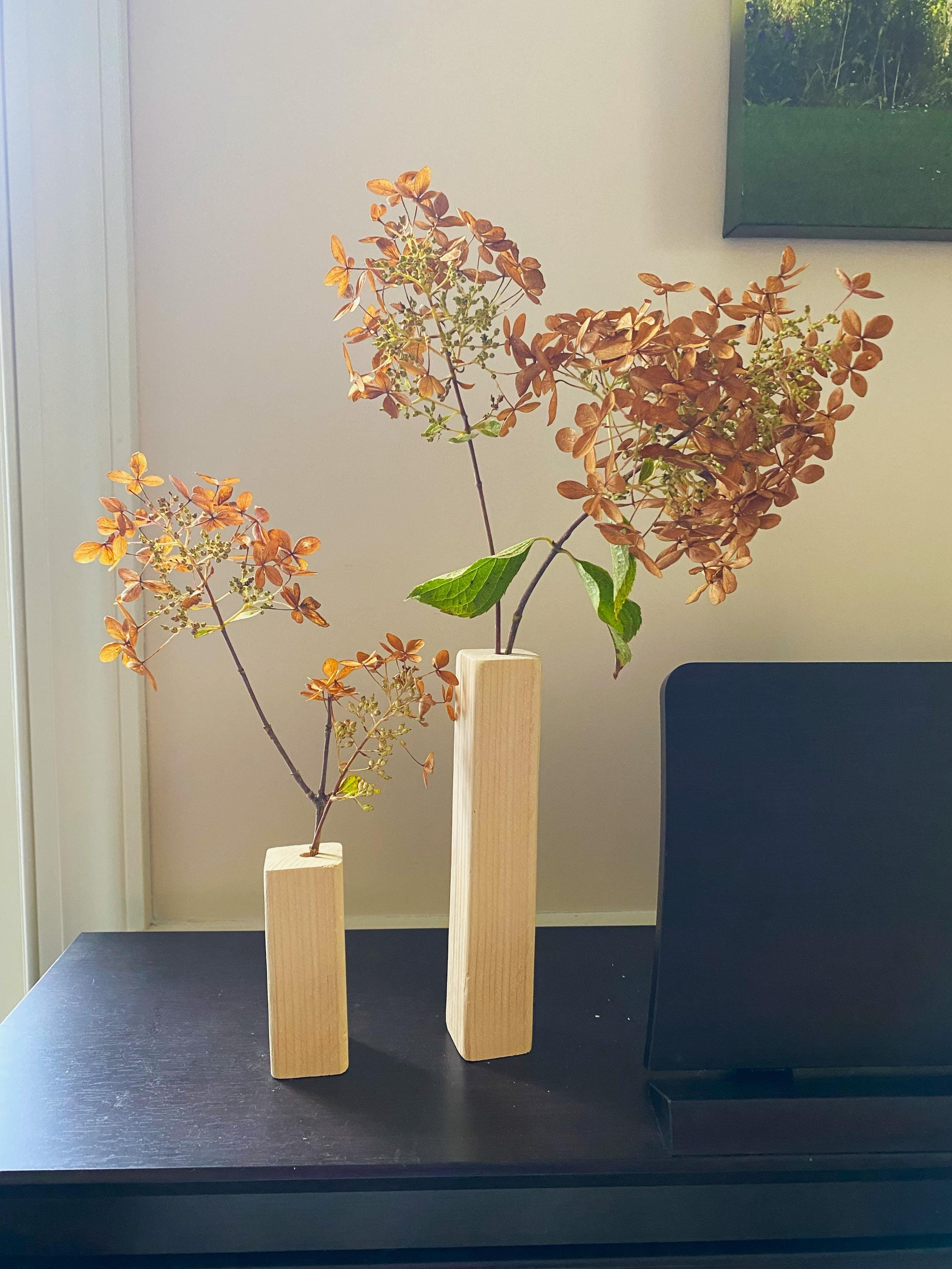 Modern Minimalist Stem Holder Vase Set. Natural Home Decor. Mantel Display. Modern Wood Vase. Twig, Grass, Dry Flower Stem Holder.