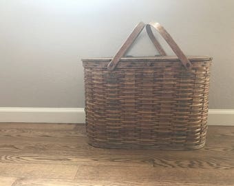Old Rustic Picnic Basket / Vintage /Farmhouse Decor / Distressed / Extra Large