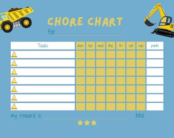 Personalized Chore Chart for Kids - Construction - Printable PDF or ...