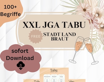100+ Tabu Karten, JGA Tabu Spiel für Frauen, Junggesellinnenabschied Spiel, Sofort-Download im PDF-Format, inkl Tabu Vorlage
