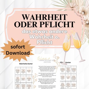 JGA Spiele l Wahrheit oder Pflicht l Spiel für Junggesellinnenabschied Karten (pdf) als DOWNLOAD!