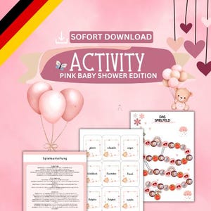 Baby Party Activity Game German | Baby Shower Party Gender Pink | A4 PDF template with 90 terms | Instant download and print