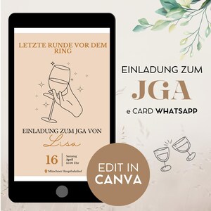 JGA-uitnodigingssjabloon, e-kaart voor Whatsapp aanpasbaar, CANVA-sjabloon, uitnodiging voor vrijgezellenfeest, Whatsapp-sjabloon