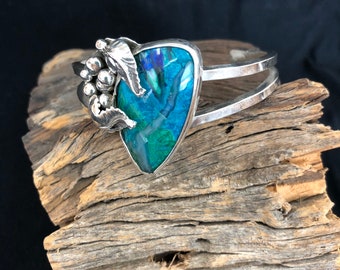 Chrysocolla, Malachite, and Azurite in Quartz Sterling Silver Cuff Bracelet