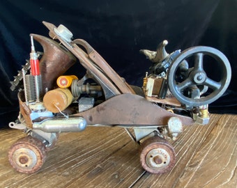 Assembage Found Object Steampunk Upcycled  Quad-Runner made from antique finds