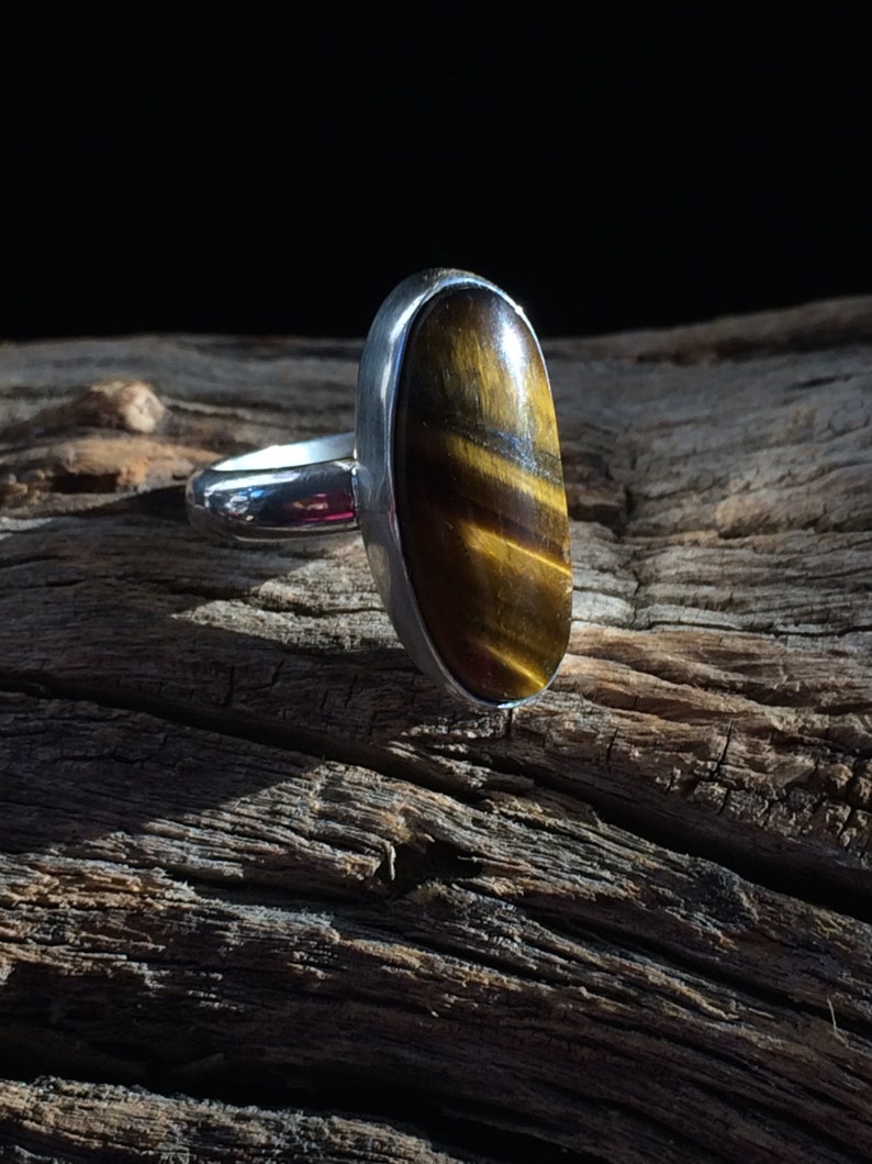 Tiger Eye Sterling Silver Cocktail Ring size 8 image 1